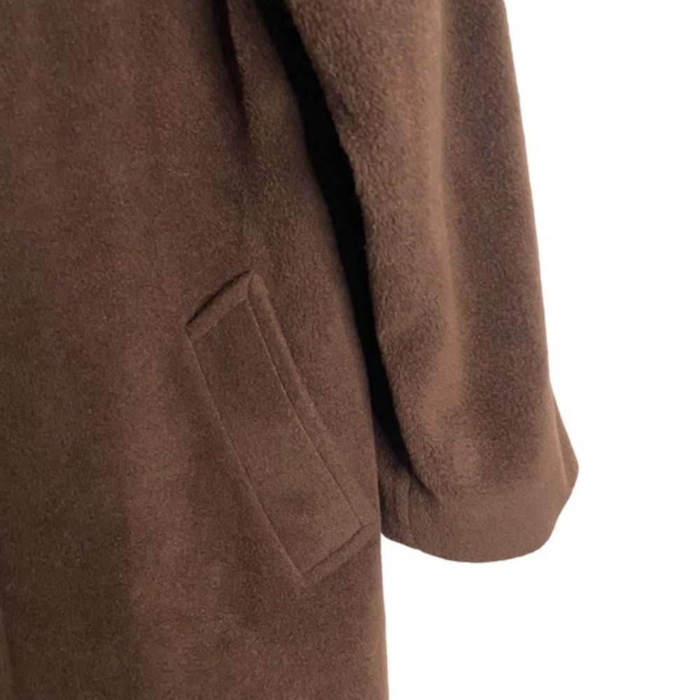 Coastlines Women's Brown Winter Plush Button Hooded Overcoat View 4